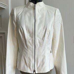 Women's White Mandarin Collar Blazer/Jacket with Zippers